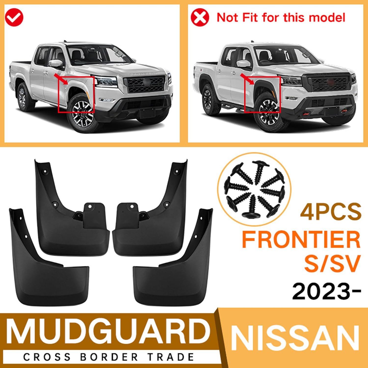 Car Mud Flaps Mudguard for N-issan Frontier S/SV 2023-2024 Front and Rear Mudflaps Splash Guards Heavy Duty Flares 4-PC Auto Accessories,Send 1 Car Wash Towel