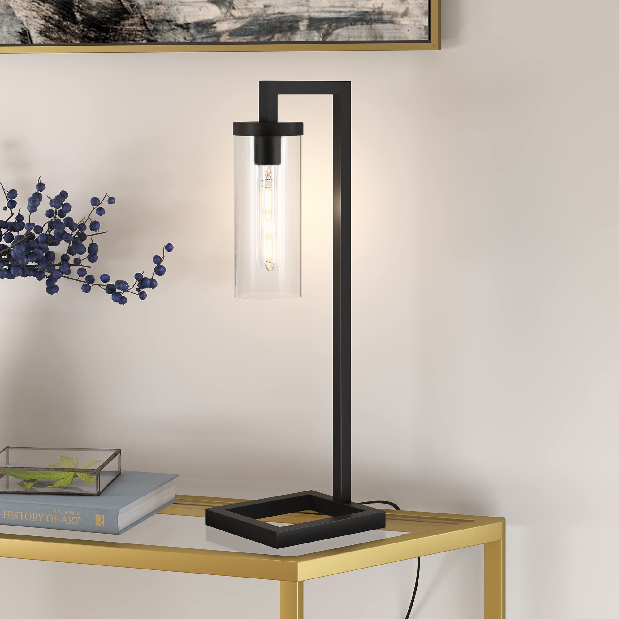 Henn&Hart TL0445 Blackened Bronze Table Lamp, Black/Clear Glass