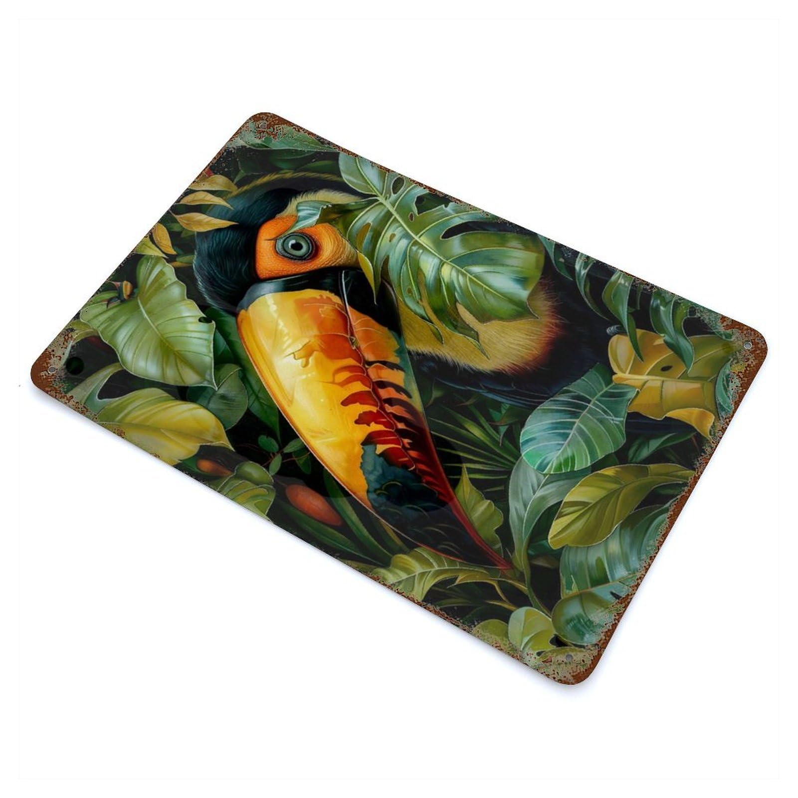 Rust Effect Toucan in The Jungle Vintage Rust Metal Sign 11.8"x7.9", Farmhouse Wall Decor for Basement, Hobby Room And Garage Decor
