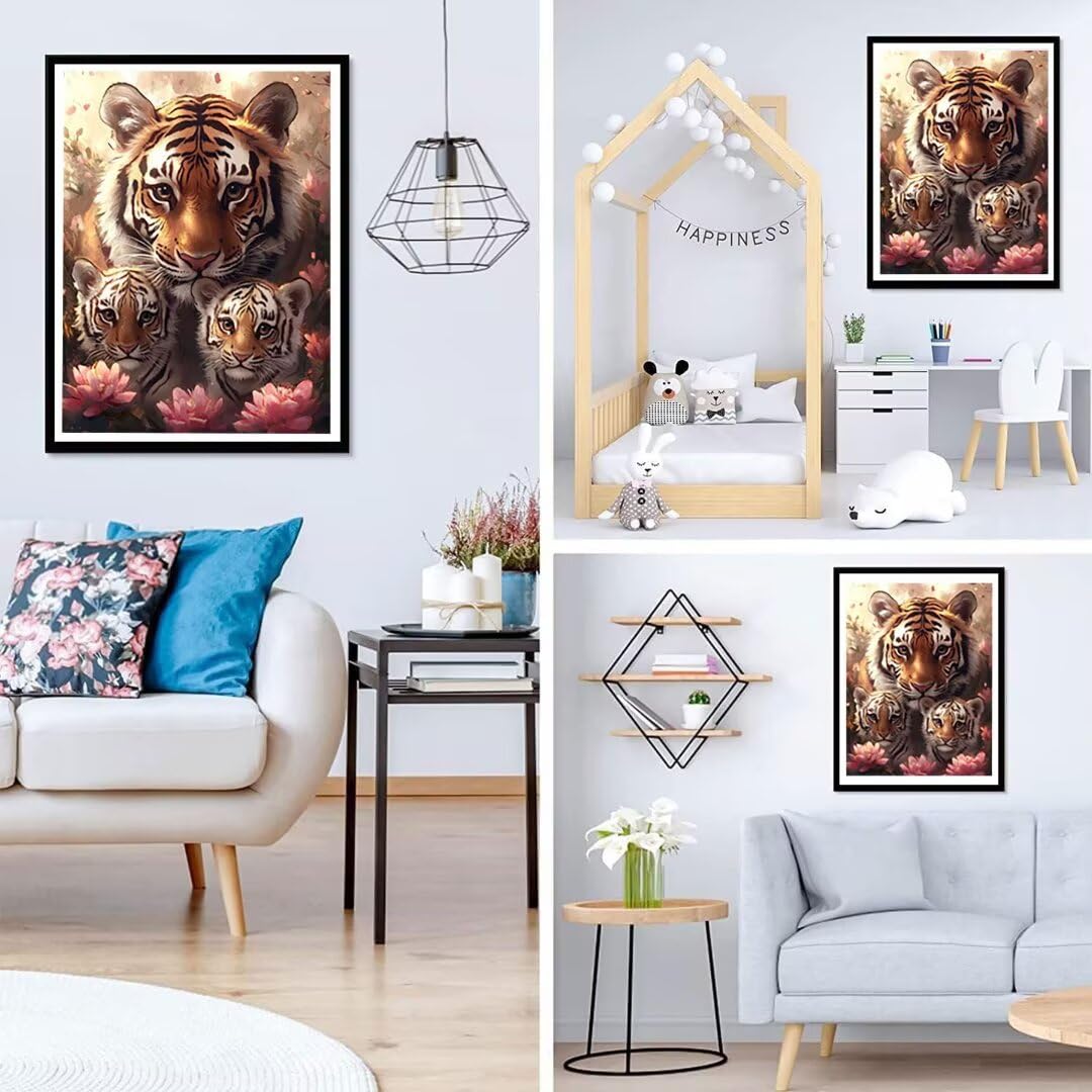 Zestaw do malowania diamentami 5D tygrysa, kwiat diamentowe malowanie dla dorosłych, DIY kwadratowy diamentowy kryształ sztuka kompletny zestaw, haft krzyżykowy rękodzieło, do dekoracji domu prezent