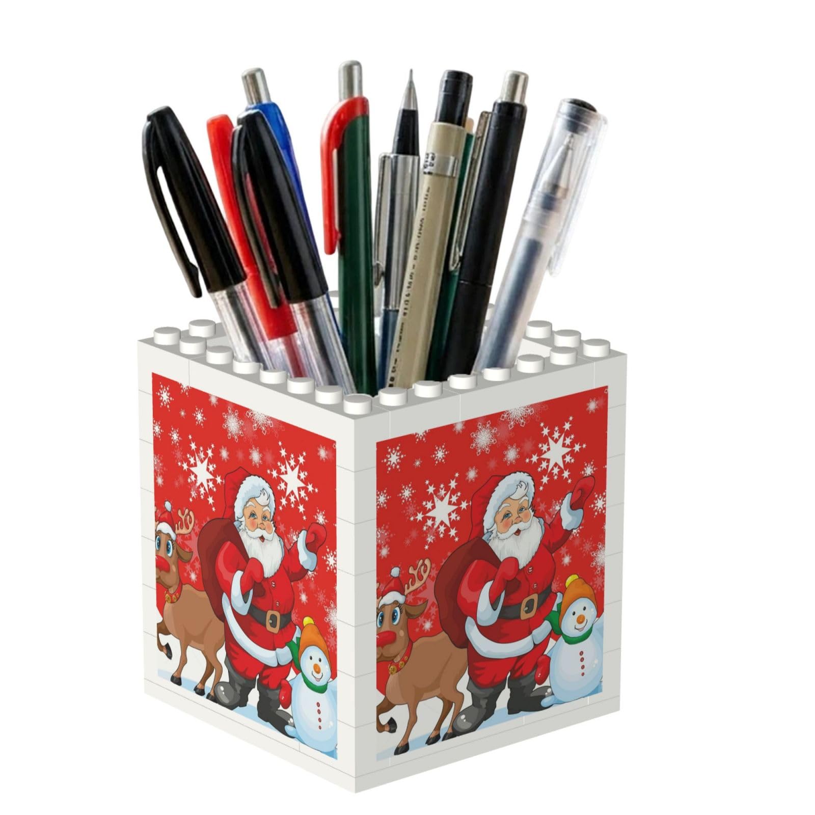 Poadnly Santa Reindeer And Snowman With Snowflake Printed, Pen Pot Pencil Holder for Office Home School, Compact Desk Organiser for Office Stationery