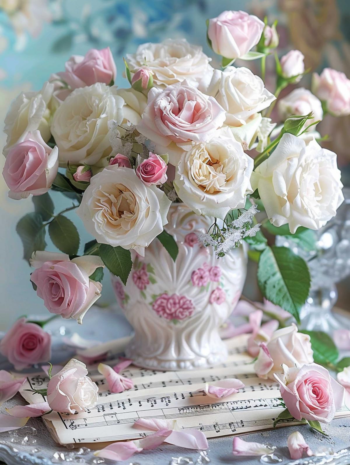 Taxpy 11CT Rosas En Un Jarrón Diy Kit Punto De Cruz Flores De Fantasía Kits De Patrones De Punto De Cruz,Kit De Bordado Para Adultos Y Principiantes,Juego De Manualidades 80x100cm