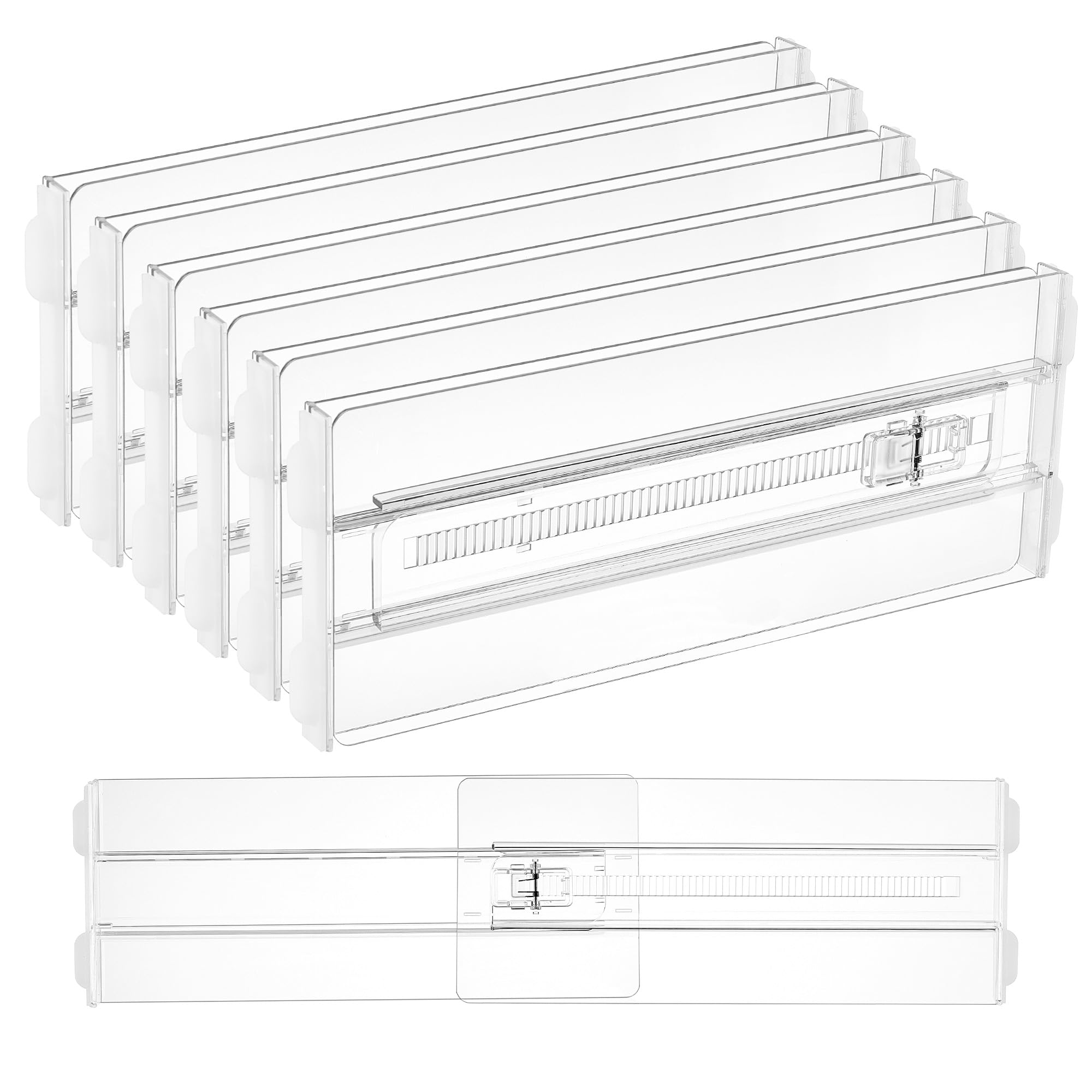 Vtopmart Drawer Dividers Adjustable Drawer Organisers，Clear Plastic Drawers Separators for Clothing, Kitchen Utensils and Office Storage