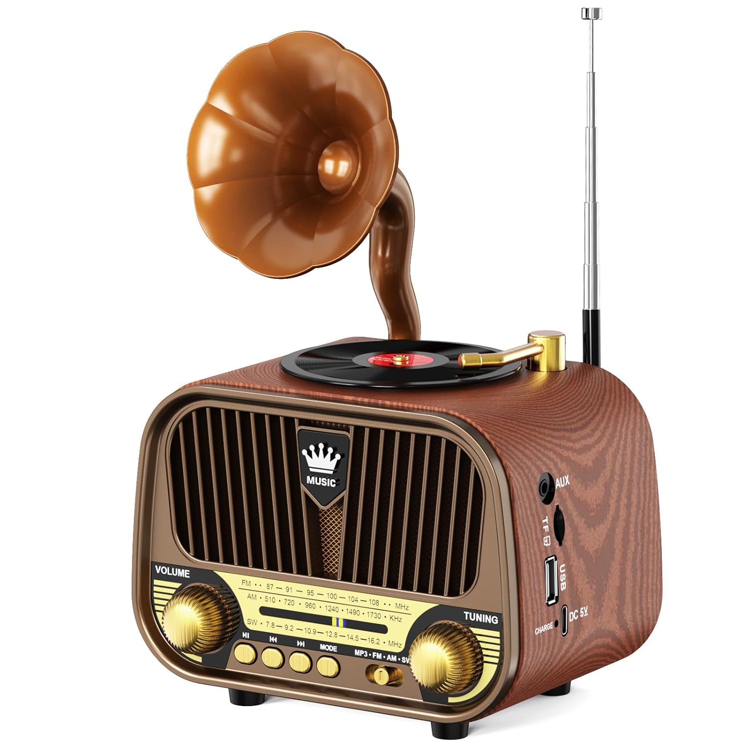 PRUNUS J-190 Portable Radio AM FM SW Bluetooth Retro Radios Vintage Small Transistor Radio with Best Sound USB