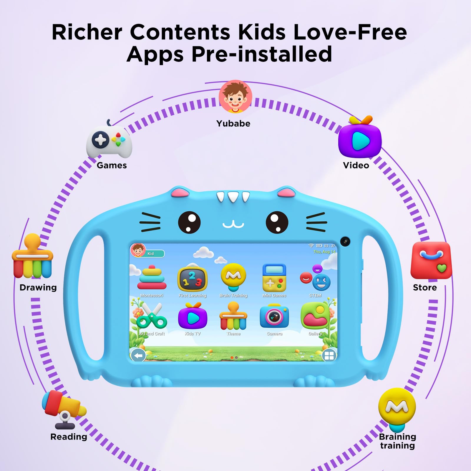 ascrecem Tablets 7 Pollici Tablet Bambini Android Tablet per Bambini con WiFi Bluetooth Controllo Parentale Quad Core 2GB RAM 32GB ROM Giochi Educativi Preinstallati 3 a 14 anni Ragazzo(Blue)