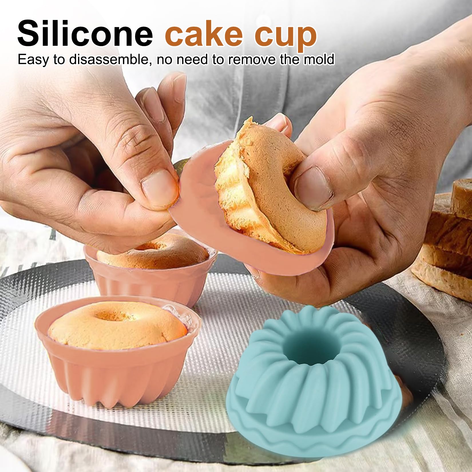 12 stuks siliconen bakvormen, kleine taartvorm, herbruikbaar, 4 kleuren siliconen vorm, tulbandvorm, muffinvormpjes, mini-taartvorm voor cake, desserts, bons, puddingen, gelei