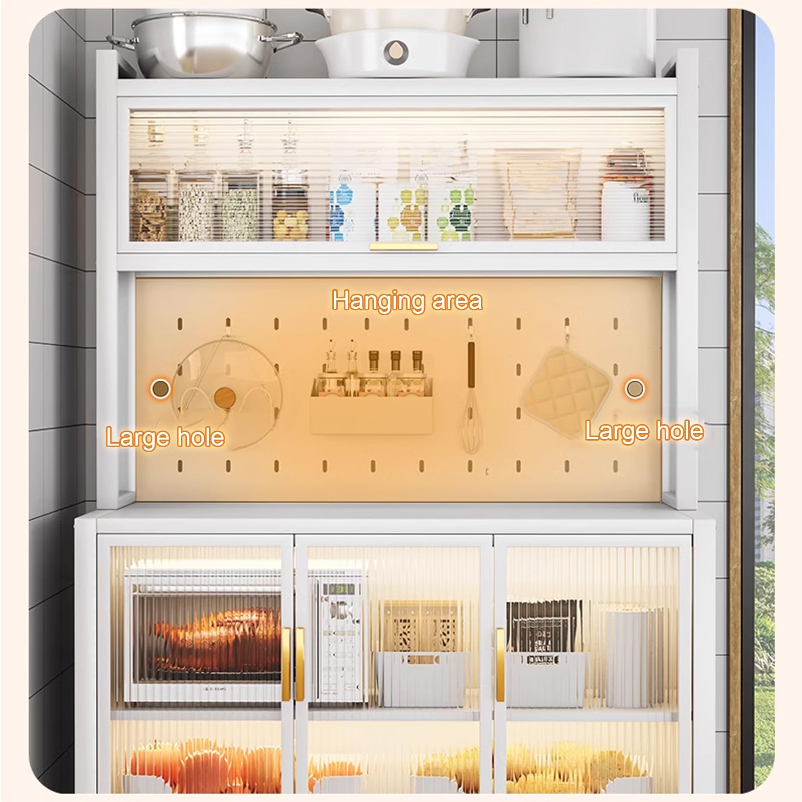 5-stöckiges Bäckerregal, Kaffeebar mit Stauraum, Küchenregal, starke Tragfähigkeit, Weiß, 100 cm