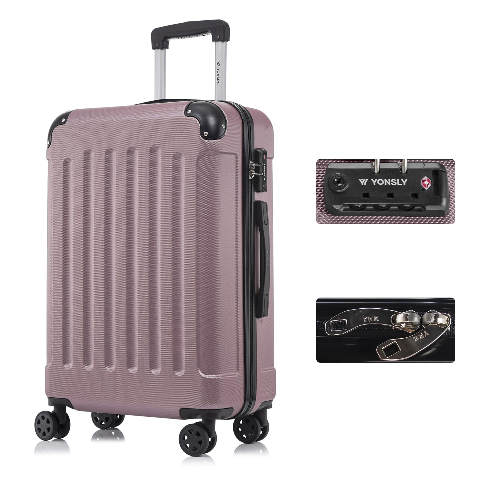 yonsly Koffer Suitcase, Trolley Reisekoffer, Rollkoffer Handgepäck mit 4 Rollen 360°, ABS Hartschalen, Sicherheitsschloss, Weicher Gummigriff, 210D-Futter