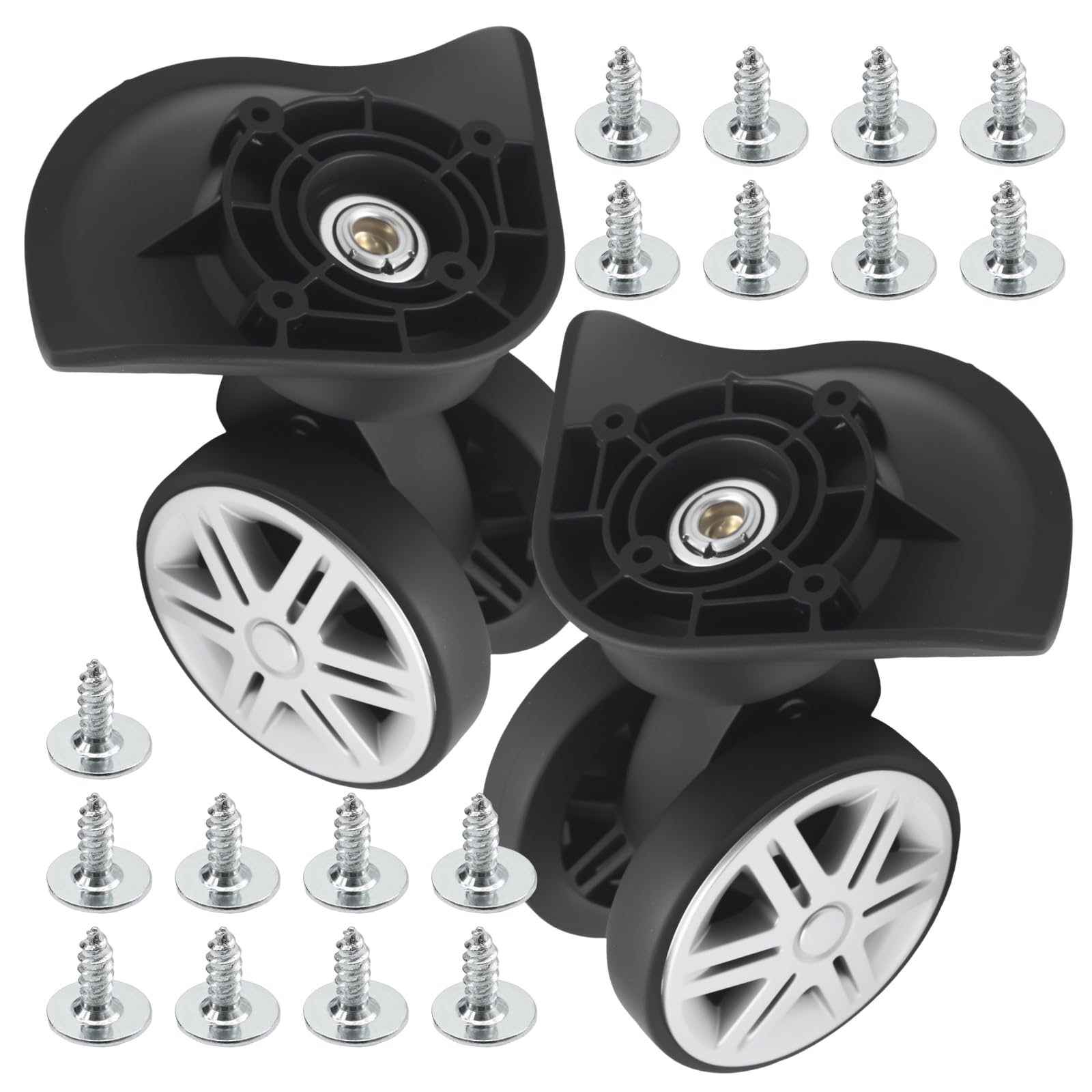 JUUDDENPARTS 1 Pair Luggage Wheel Replacement, Universal Suitcase Castors with Silent Dual-Row Wheels, Spare Swivel Suitcase Castors, 360-Degree Rotating Wheels