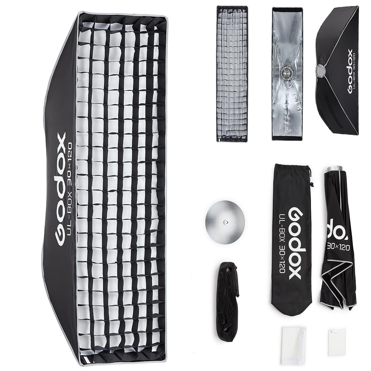 Godox Softbox Godox 30 x 120 cm, ombrello Softbox a sgancio rapido, supporto Bowens con diffusori frontali e interni rimovibili/impugnatura/piastra diffusore per fotografia, live streaming, posizione