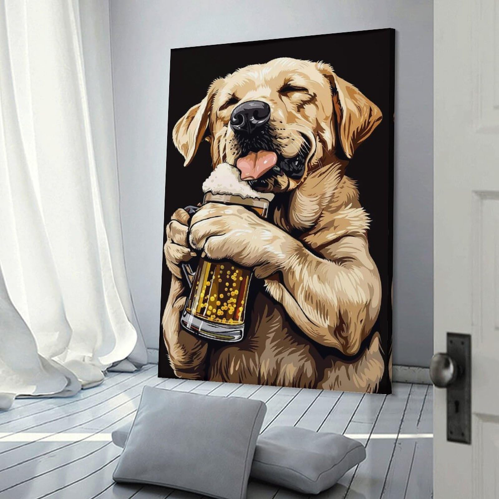 Junmoney Labrador Beer Canvas Art Print, 24x36inch(60x90cm), for Bedrooms, Workspaces And Everyday Interiors, A Flexible Wall Accent for Shared Spaces