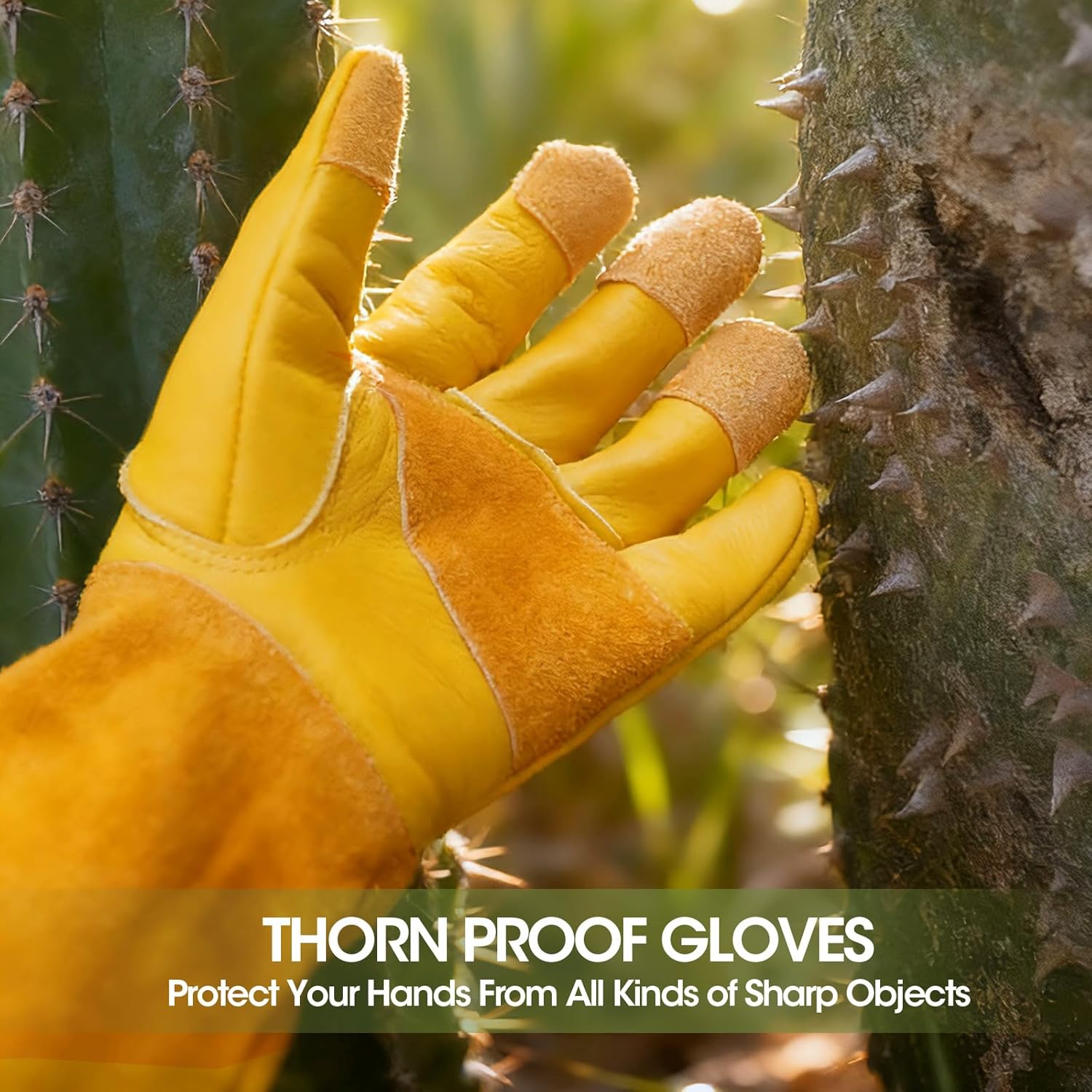 Long Cowhide Gardening Gloves for Women Men, Thorn Proof Garden Gloves for Rose Pruning, Cactus Heavy Duty Gauntlet - Image 3