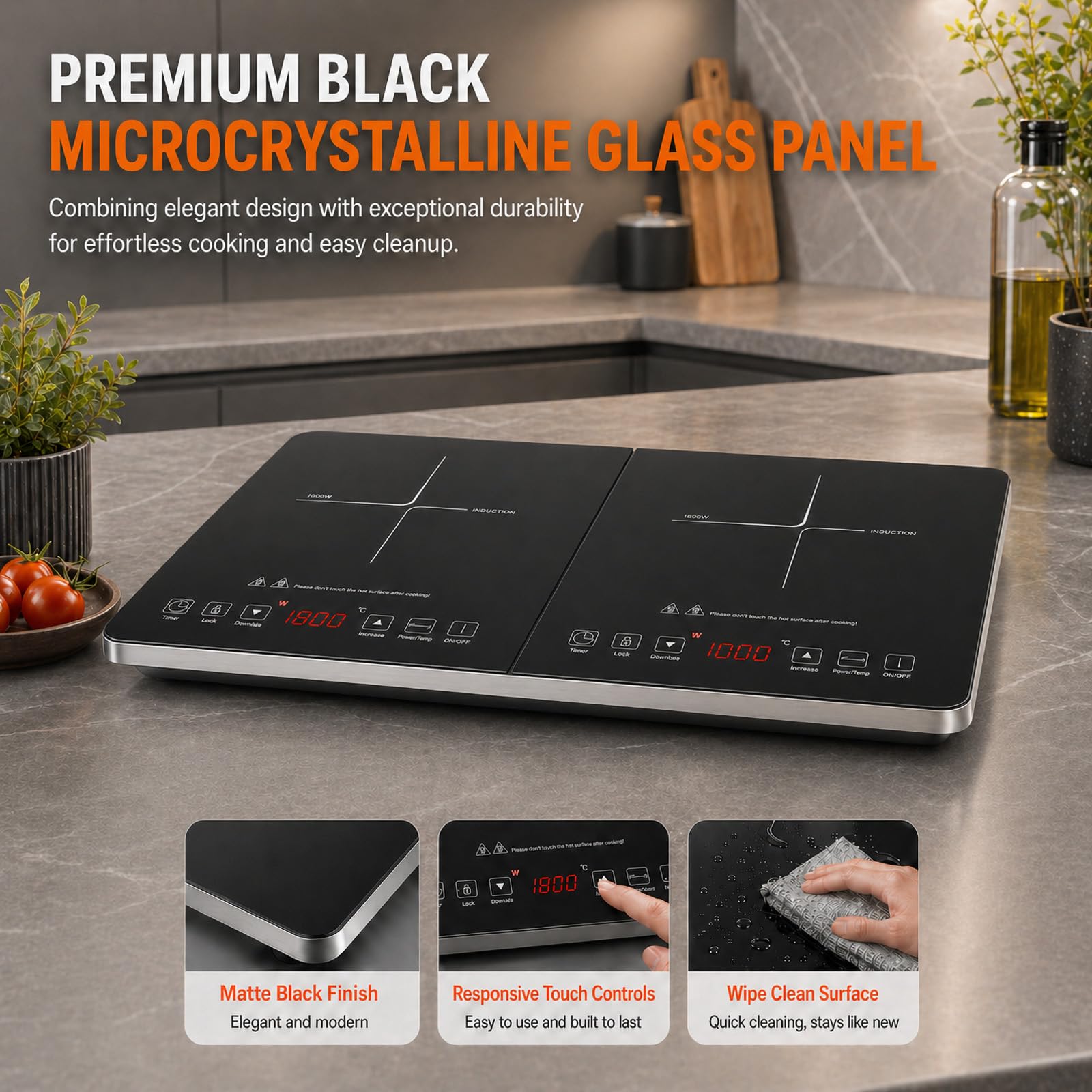 AMZCHEF Plaque Induction 2 Feux, Table de Cuisson 3500 W, 20 Niveaux de Température, Minuterie 3 Heures