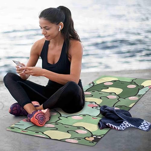 Miniatura 7 de Cute Chubby Frog Yoga Mat, 71 x 26 Inch Non-slip Yoga Mats Folding Travel Exercise Mat Indoor Outdoor Gym Pilates with Storage Bag for Women Men