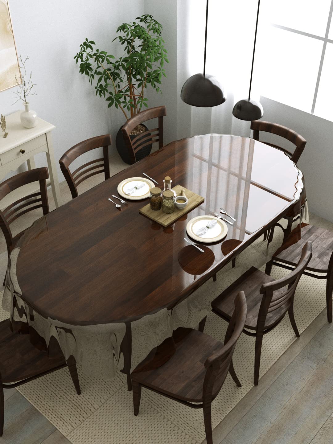 Buy Clasiko 8 Seater Oval Dining Table Cover; 60x108 Inches; Material ...