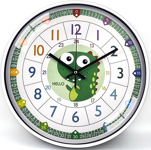Reloj de pared para niños, 12 pulgadas, fácil de leer, silencioso y colorido sin tictac, funciona con pilas, para sala de estar, dormitorio, aula,