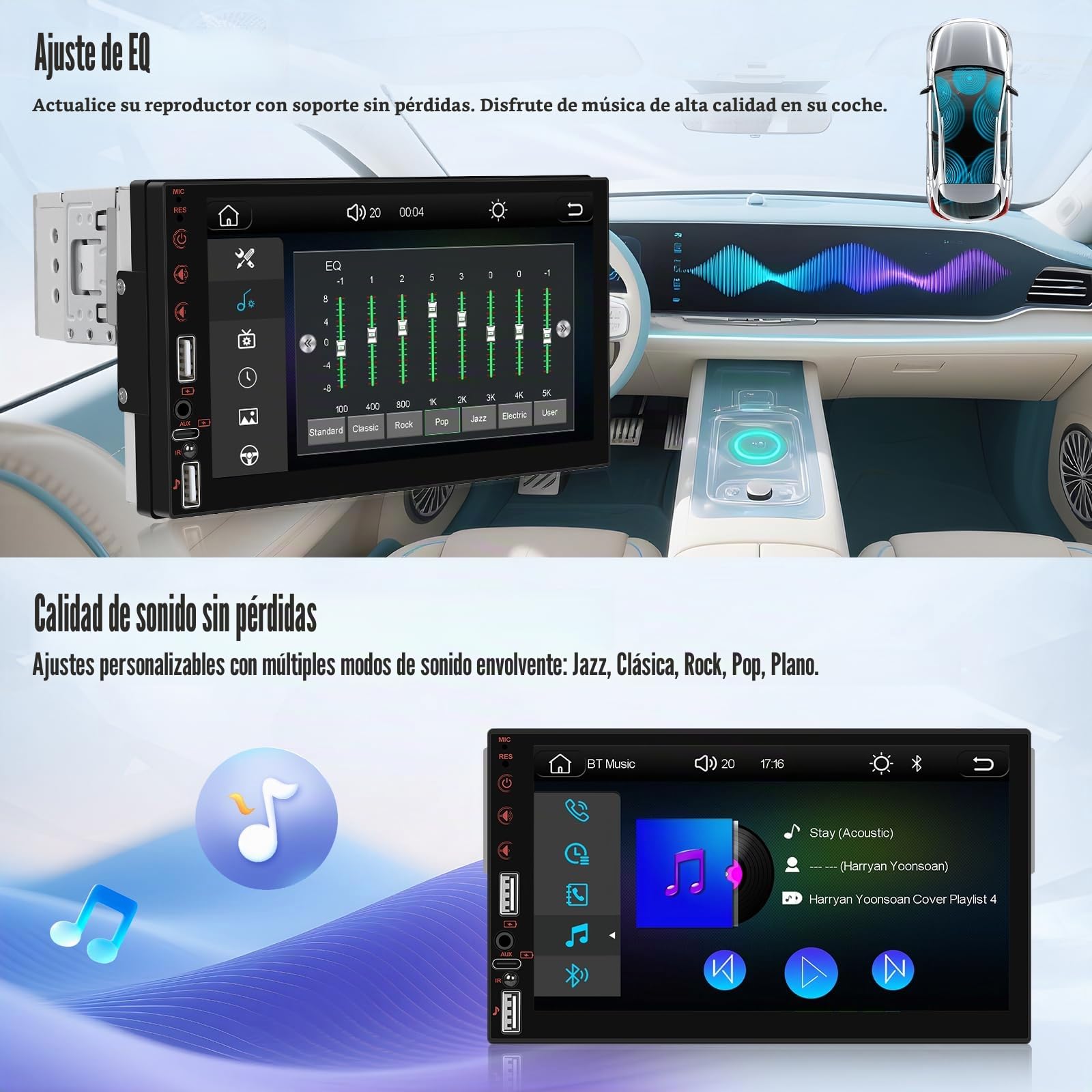 SIXWIN 1 DIN Radio Coche con Wireless CarPlay & Android Auto & Mirror Link,7 Pulgadas Pantalla Táctil Estéreo con Bluetooth RDS/FM 2USB TF Puerto/Aux/Youtube+Controllo del Volante