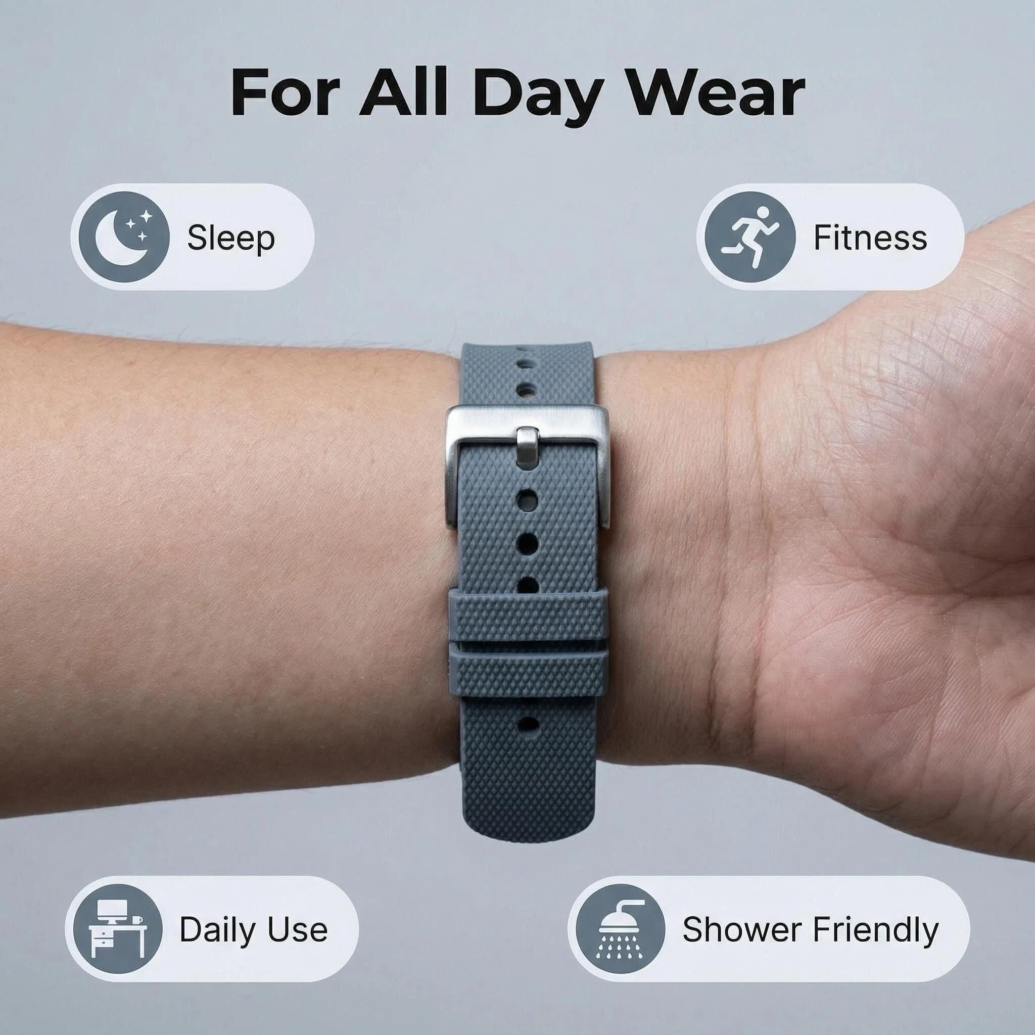 Silicone Sport Band Compatible with Hume Band Replacement, Ultra Soft Adjustable Strap with Secure Metal Buckle for Hume Health Band, Waterproof Wristband Accessories for Men Women Workout & Sleep - 5