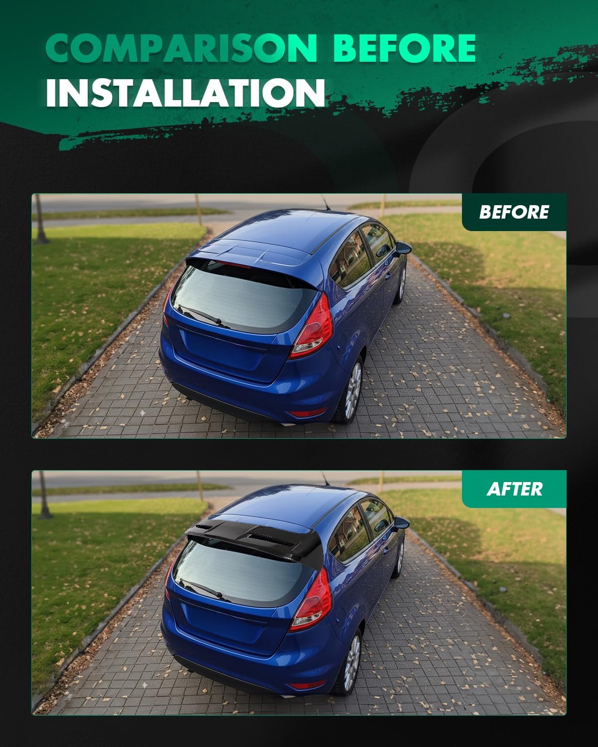 SCITOO Rear Roof Window Spoiler Wing with 3rd Brake Light Compatible with 2008-2019 For Ford Fiesta Body Kit Glossy Black