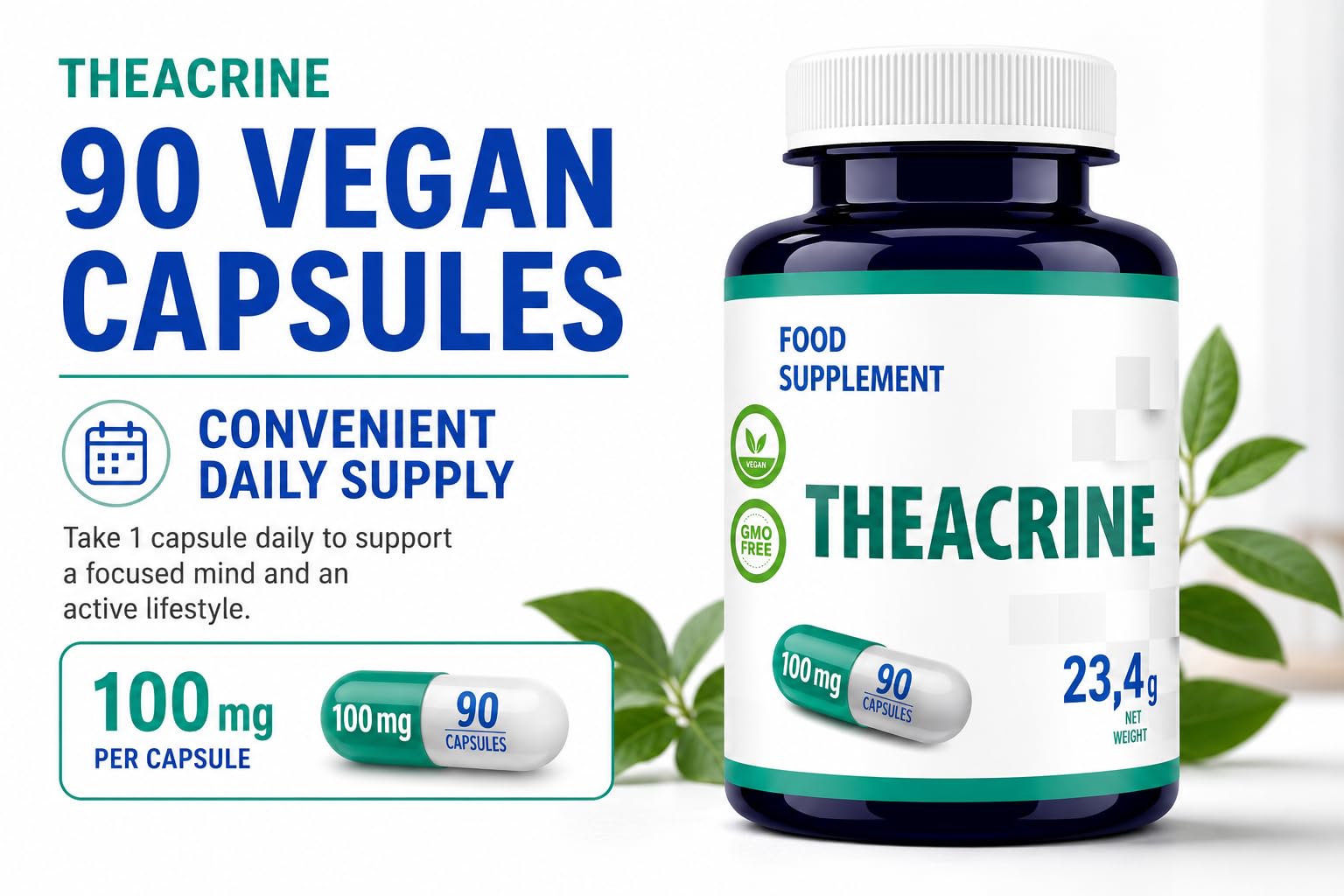 Hepatica Théacrine 100 mg | 90 Gélules Véganes | Réserve 3 Mois | Ingrédient Unique | GMP & laboratoire indépendant