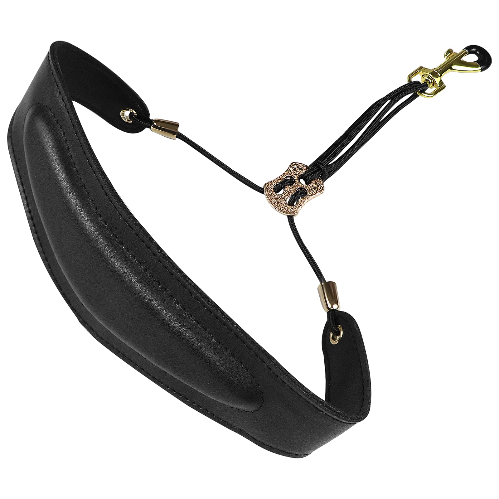 KUWAN Saxophone Neck Strap Soft Sax Leather strap Padded for Alto Sax Tenor Clarinet Baritone Soprano Horn Music Instrument (1, BLACK5)