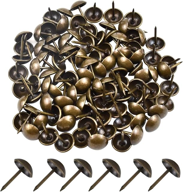 Brass Thumb Tacks 100Pcs Drawing Pins Map Tacks Brown Metal Push Pins for Maps, Teaching, Marking, Pin Board, DIY