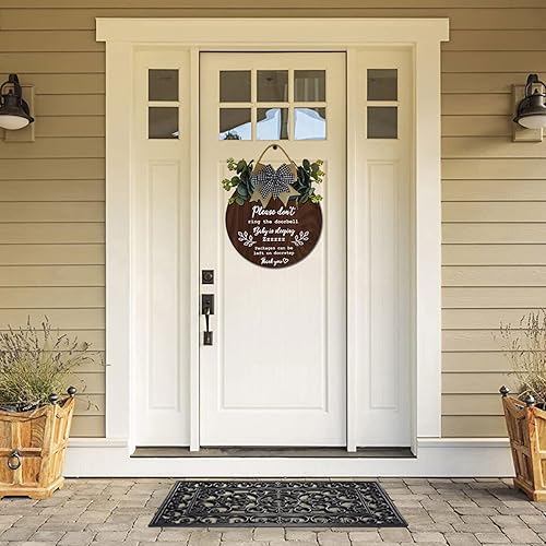 Miniatura 8 de Letrero de sueño de bebé para puerta delantera, de 11 pulgadas, con texto en inglés Please Don't Ring The Doorbell Baby Is Sleeping Packages Can Be
