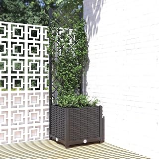 Swpsd Maceta de jardín con enrejado, color negro, 40 x 40 x 136 cm, polipropileno, para jardín, con enrejado superior, para plantas trepadoras, macetas, macetas, maceteros, jardineras negras