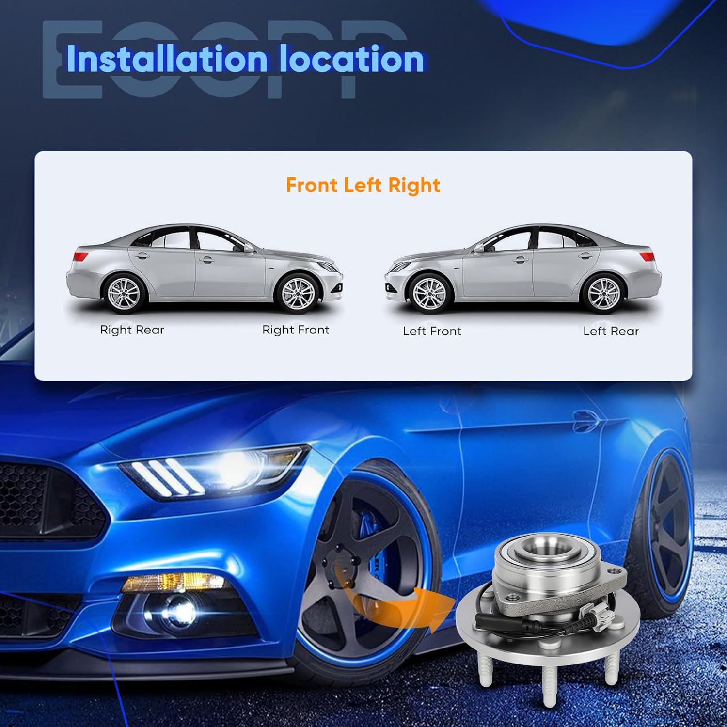 ECCPP 515096 Front Wheel Hub Bearing Assembly for Chevy Avalanche, Silverado, Suburban, Tahoe, Cadillac Escalade, GMC Yukon Sierra 1500 4X4 4WD 6 Lug Left Or Right W/ABS - Image 6