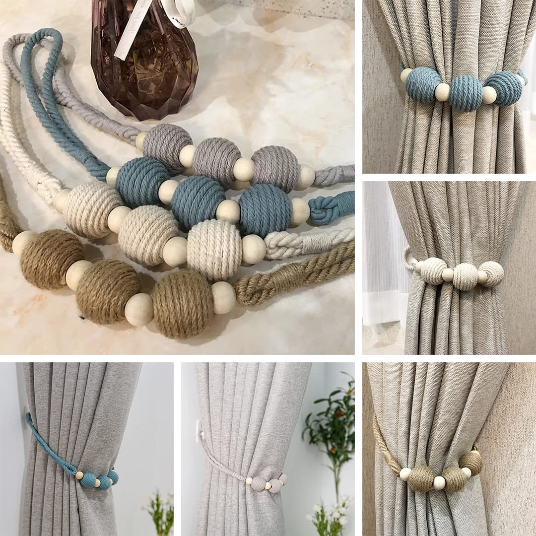 IMIKEYA Embrasses De Rideaux En Perles De Bois : Lot De 2 Embrasses De Rideaux En Perles De Style Bohème Avec Crochets Pour Décoration Murale D'intérieur