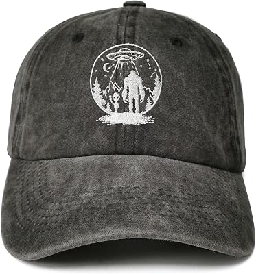 Enodtter Big Foot Hats & Alien Under The Moon Baseball Cap for Men Women, Embroidered Adjustable Denim Dad Hat Snapback Trucker Hat