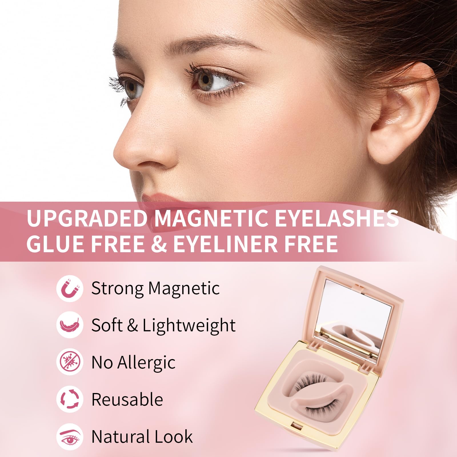 Pestañas magnéticas, pestañas magnéticas dobles reutilizables sin delineador de ojos, pestañas magnéticas de aspecto natural con aplicador, pestañas postizas con imanes suaves, sin pegamento y sin 7