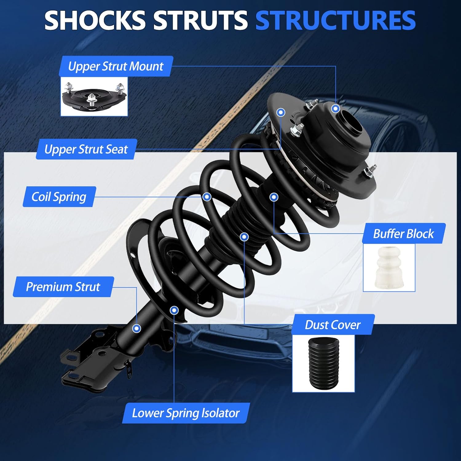 Maxfavor Front Complete Struts Rear Shocks fit for 2012 Honda Civic 1.8L, Quick Struts Loaded Suspensions Amortiguadores