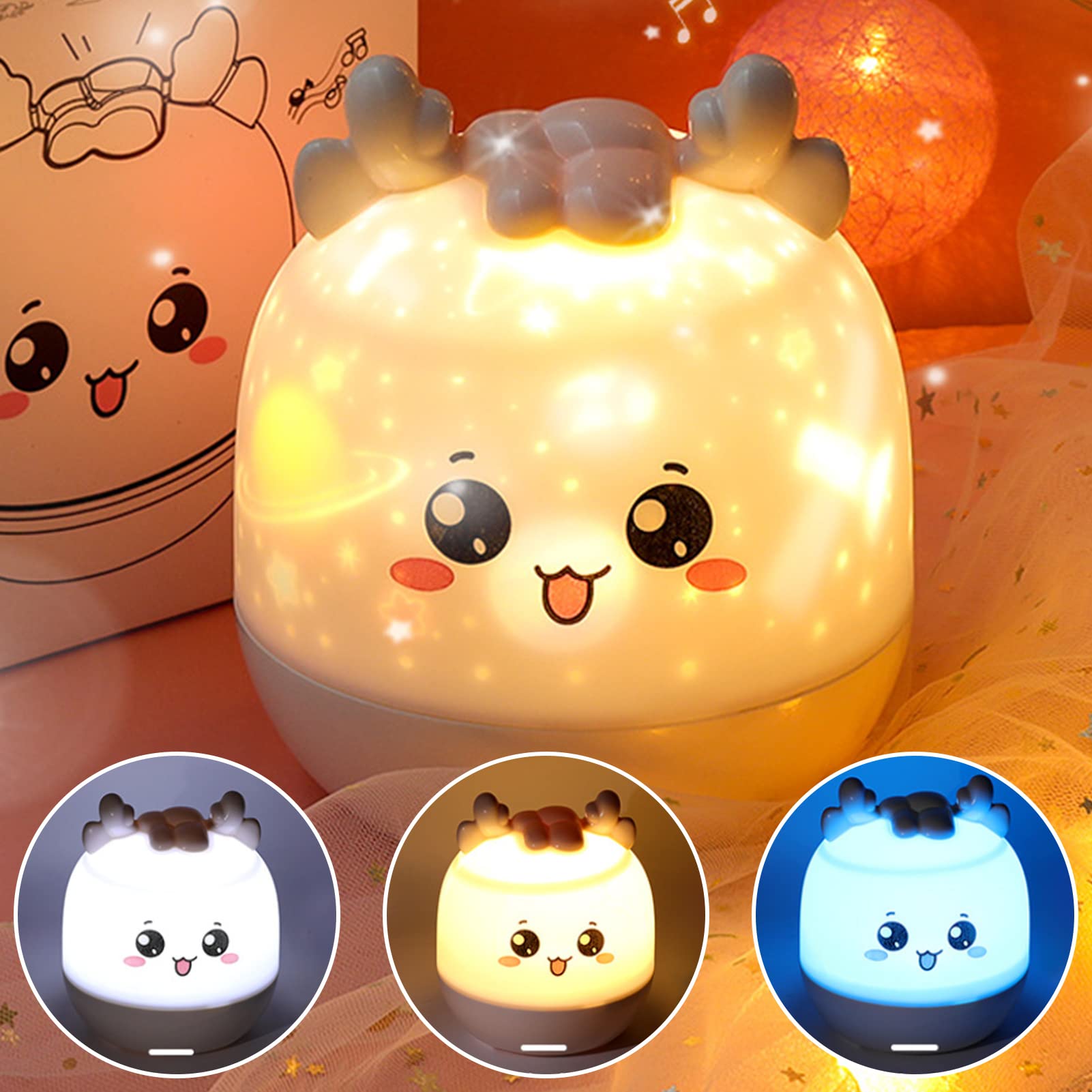 Proyector cielo estrellado luz nocturna infantil recargable con música y brillo ajustable a distancia lámpara giratoria 7 modos para decoración de dormitorio