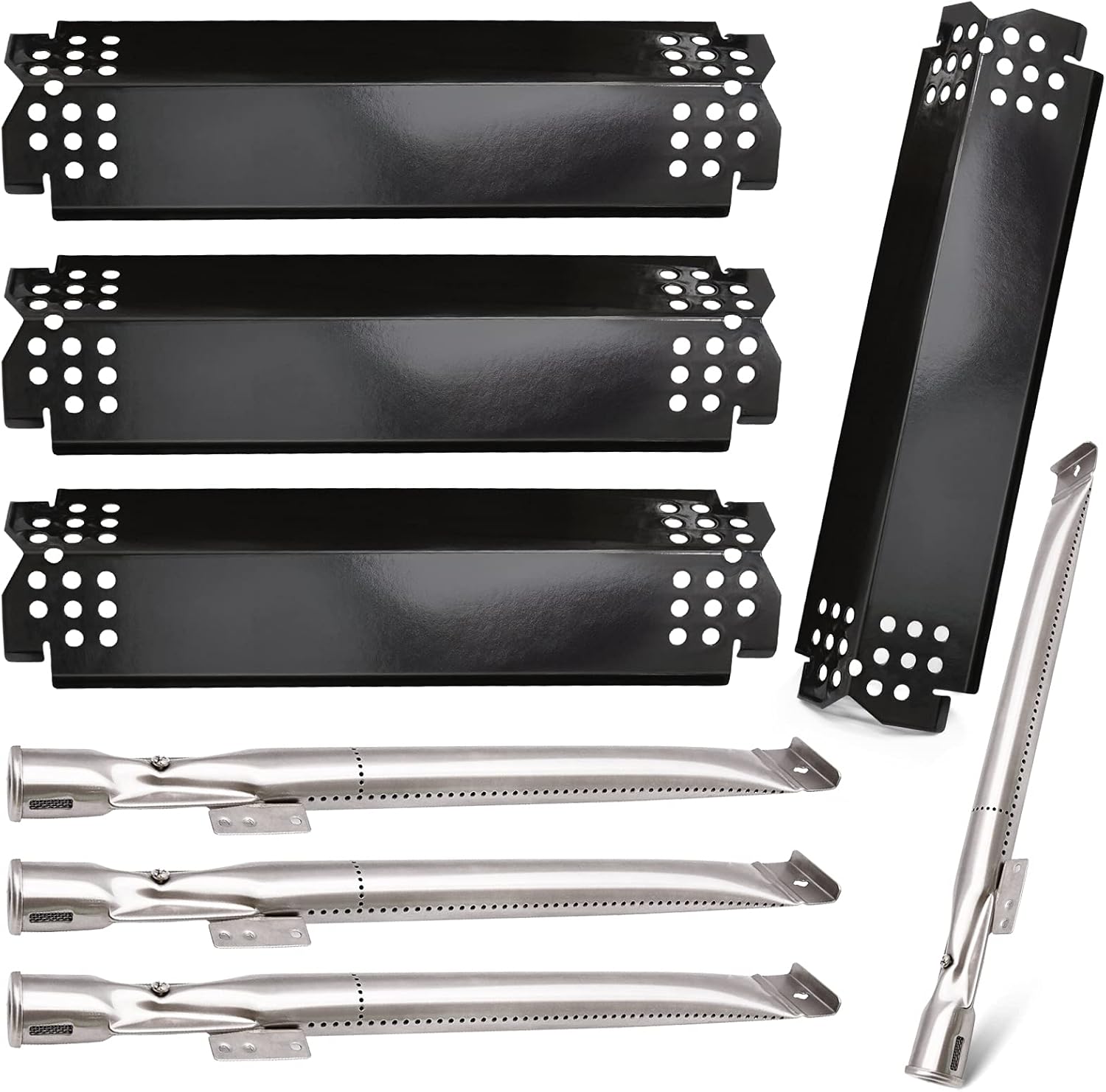 Adviace Grill Replacement Parts for Nexgrill 720-0830H, 4 Pack Grill Burner Tubes and Heat Plate Shields for Home Depot Nexgrill 4 Burner 720-0830H, Nexgrill 720-0864, 720-0864M Gas Grills