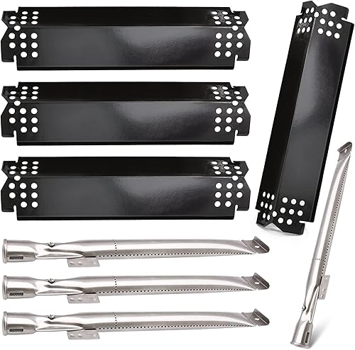 Adviace Piezas de repuesto para parrilla Nexgrill 720-0830H, paquete de 4 tubos de quemador de parrilla y escudos de placa térmica para parrillas de