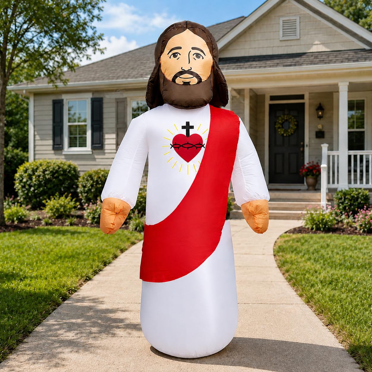 Décoration gonflable Jésus-Christ de 1,5 m avec lumières LED, décoration religieuse gonflable pour extérieur, pelouse, jardin, église, décoration de Noël, Pâques, vacances