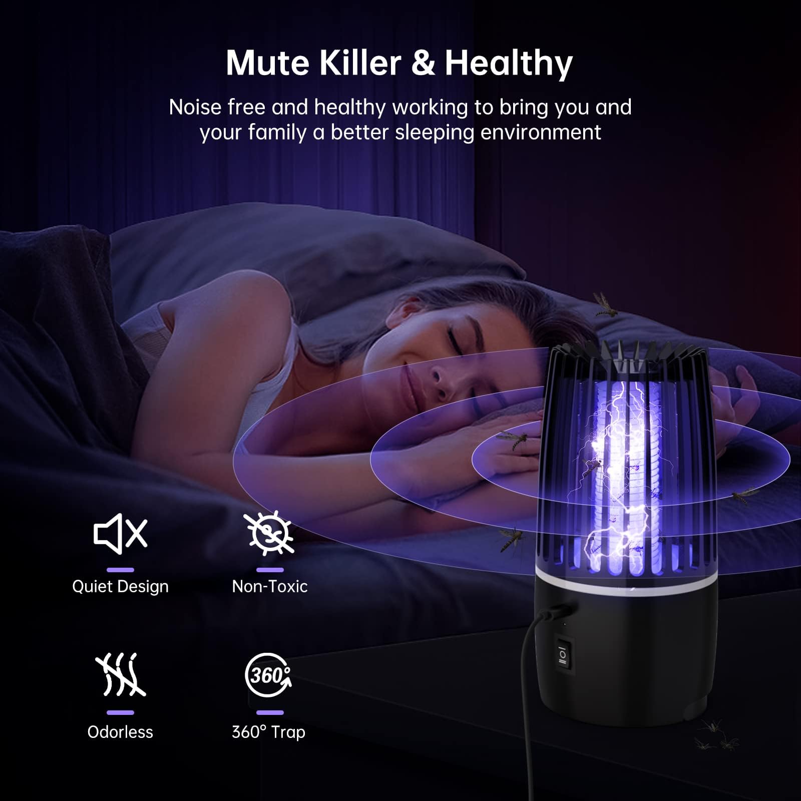 Lampe Anti-moustiques Rechargeable USB - 4000mAh, UV 360°, Veilleuse LED - Pour Intérieur Et Extérieur, 50-120 M²