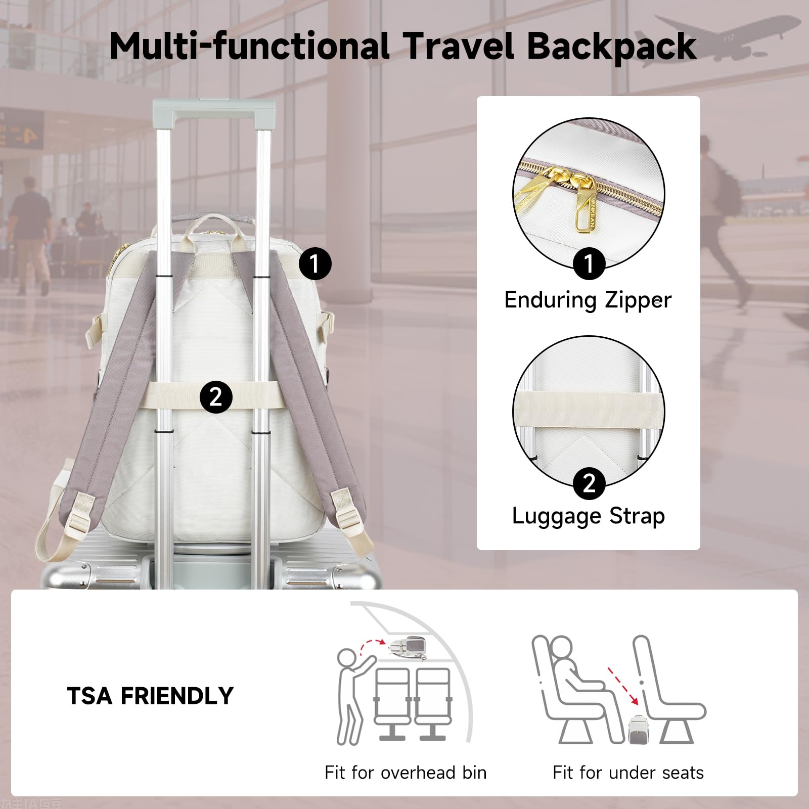 VANKEAN Mochila para laptop para mujer (beis-rosa polvoriento, 17.3 pulgadas)