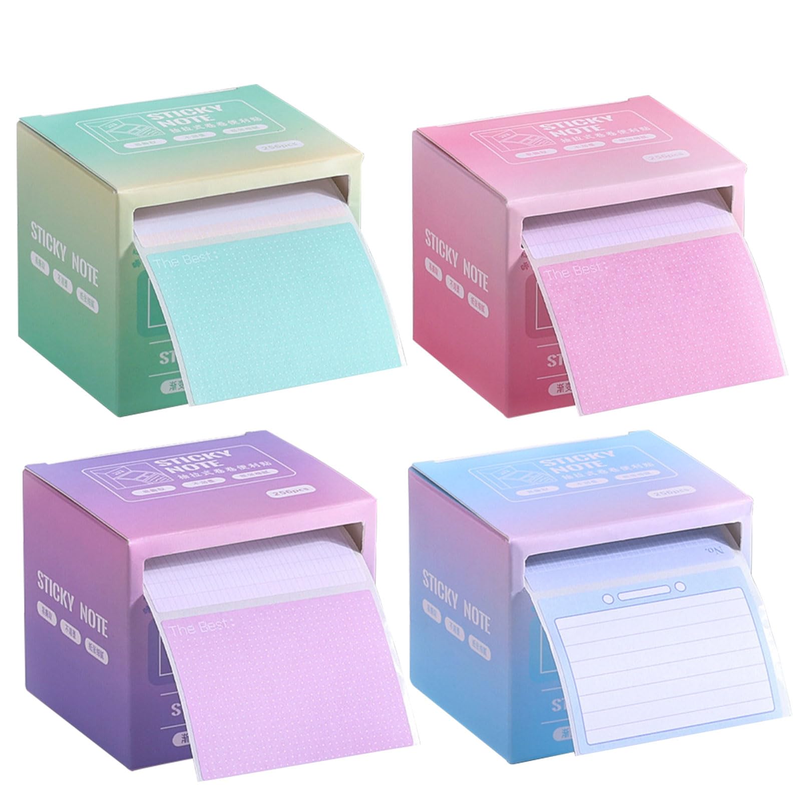 4 Sticky Full Adhesive Notes Roll Tape with Pull Out Dispenser Boxes, 1024 Sheets Sticky Notes 1.7 x 2.4 Inch, Self-Stick Memo Pads Sticker Label for Noting Writing (4 Colors)