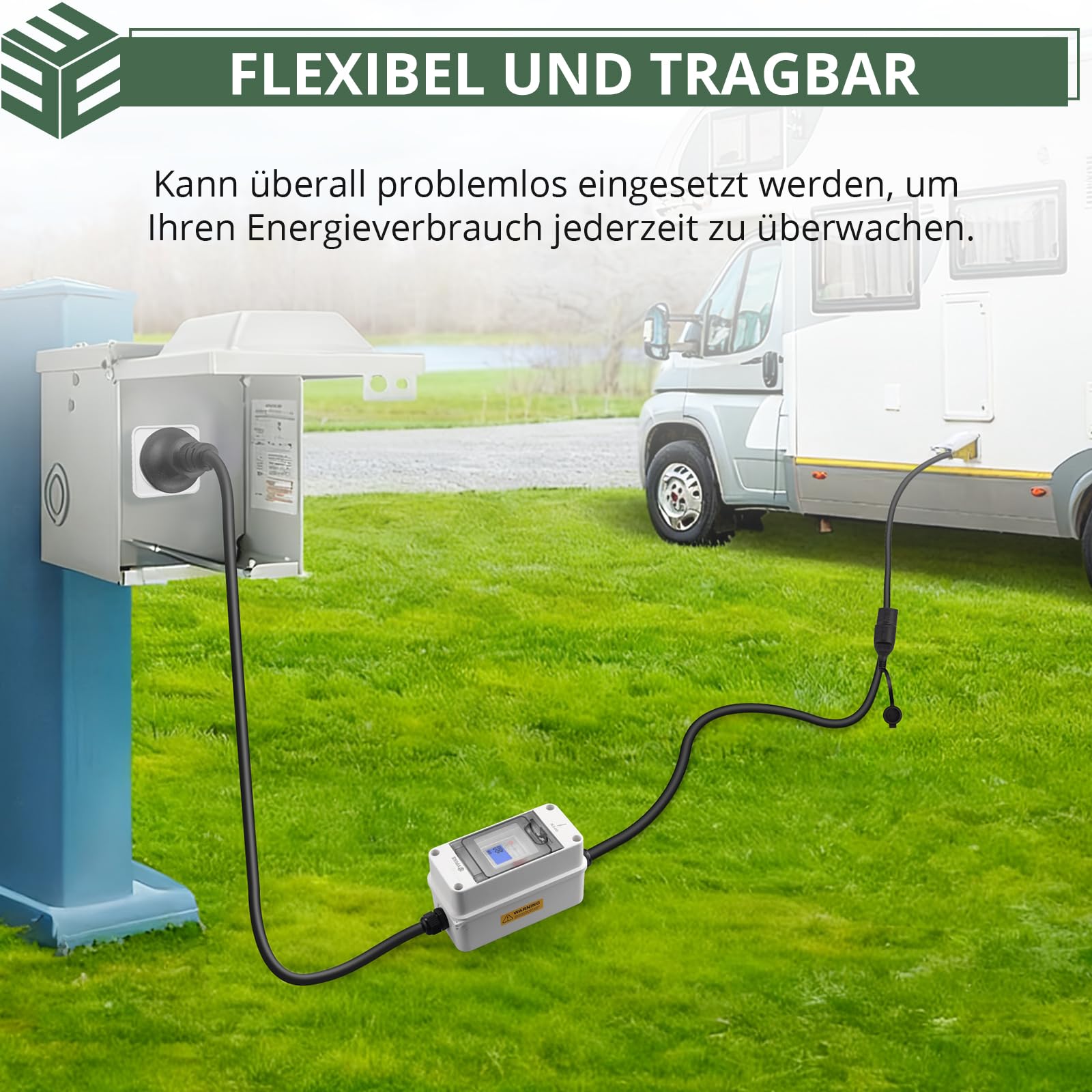 EYPINS Mobilny cyfrowy licznik prądu 80 A, 230 V, zewnętrzny, mobilny miernik KWH z przełącznikiem LS, przenośny licznik prądu LED z resetem, wtyczka SK, złączka, 2 x kabel 1,5 m do kamperów