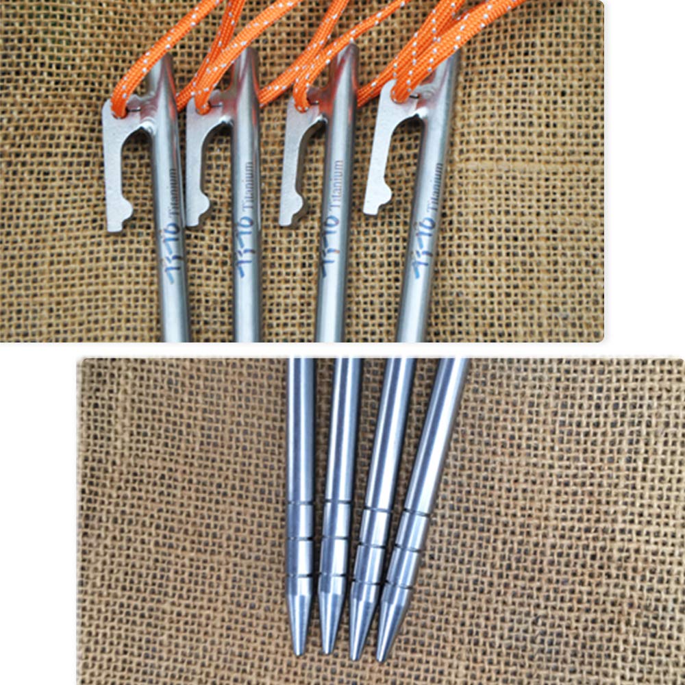 TiTo Titanium Piquetas para Tienda Robusto y Ultraligero Clavijas de Campaña Aire Libre con Mangos Piquetas Reflectante Pull Cuerdas para Camping Playa Lugares al Aire Libre y Arena(7 * 200 * 6pcs)