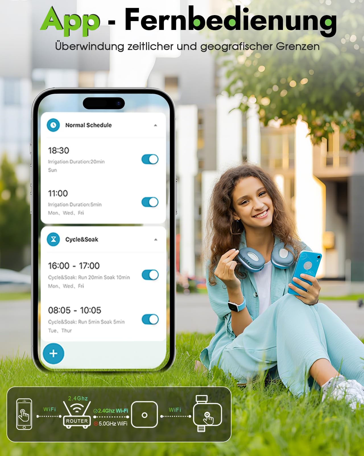 Insoma Timer z wężem WiFi z mosiężnym wejściem i wylotem, inteligentny regulator nawadniania z koncentratorem, regulator nawadniania do węży ogrodowych, sterowanie aplikacją i głosem, kompatybilny z