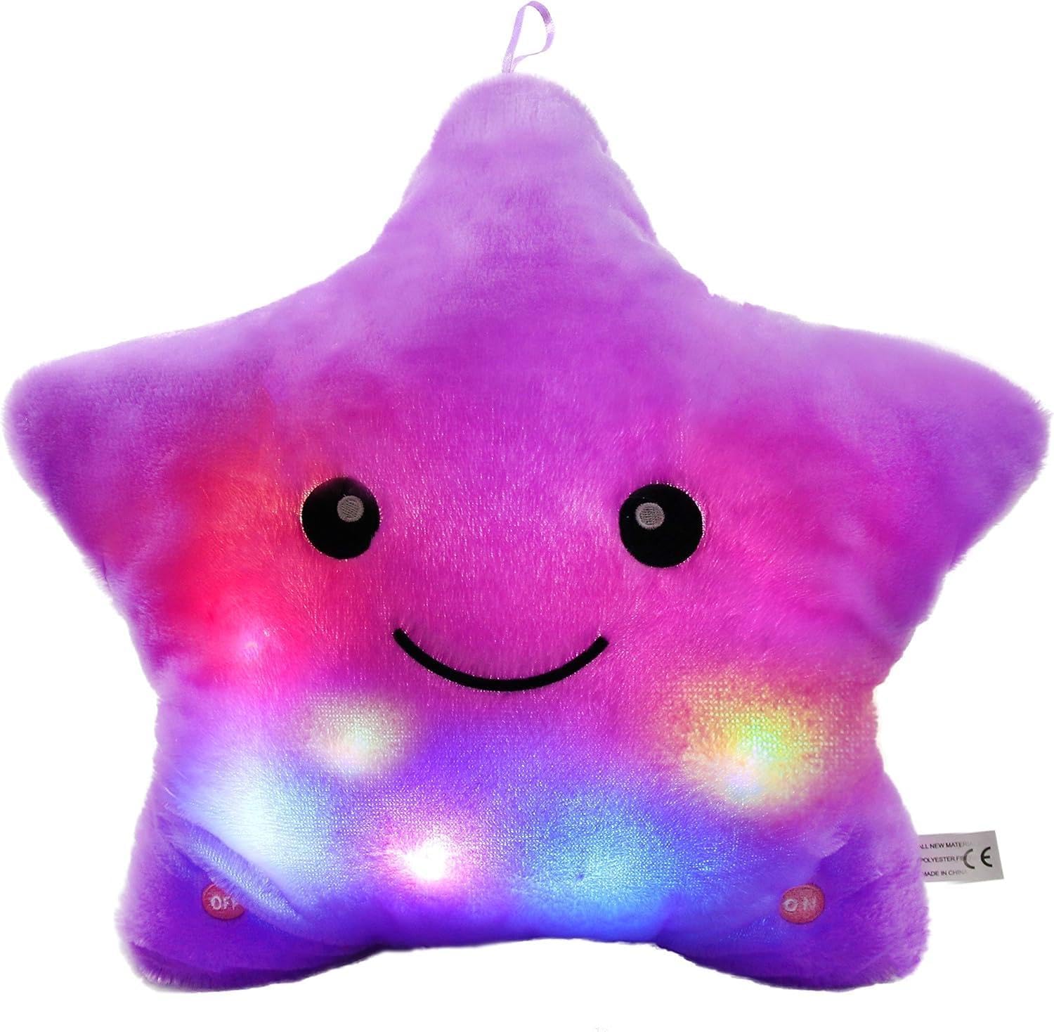 Athoinsu LED Musical Star Plush Toy with Light up Feature, 33cm Lullaby Glow Stuffed Animal, Twinkle Star Cushion Pillow for Kids Toddlers, Birthday (PURPLE)