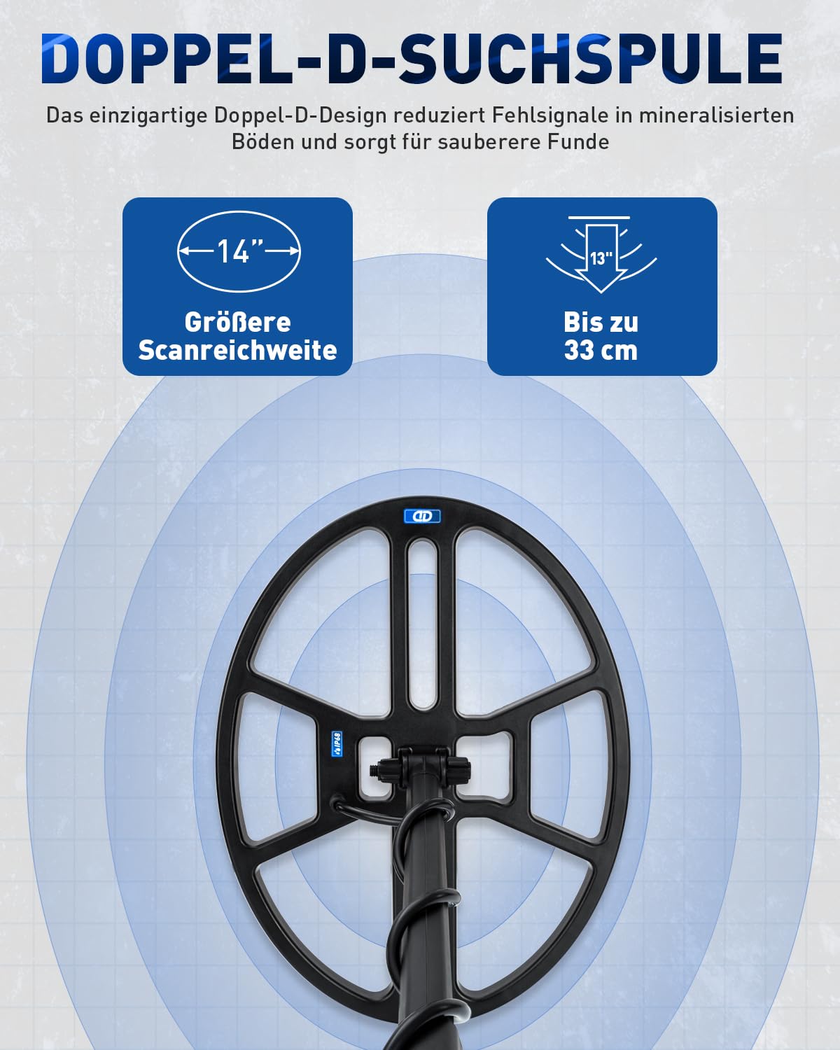 Hazlewolke Metalldetektor Professional, 14'' wasserdichte & Breiterer Scanbereich DD-Suchspule, Metal Detector mit Pinpoint-Modus, 33 cm Suchtiefe, 4 Modi, Gold Detektor für Erwachsene