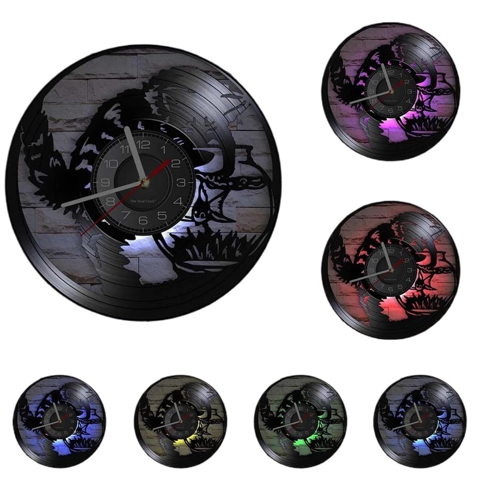 LUYSGBXR Cat Clock Adorable Cat And Fishbowl Funny Wall Art Clock On Vinyl Record Kitten Decorative(Blue)