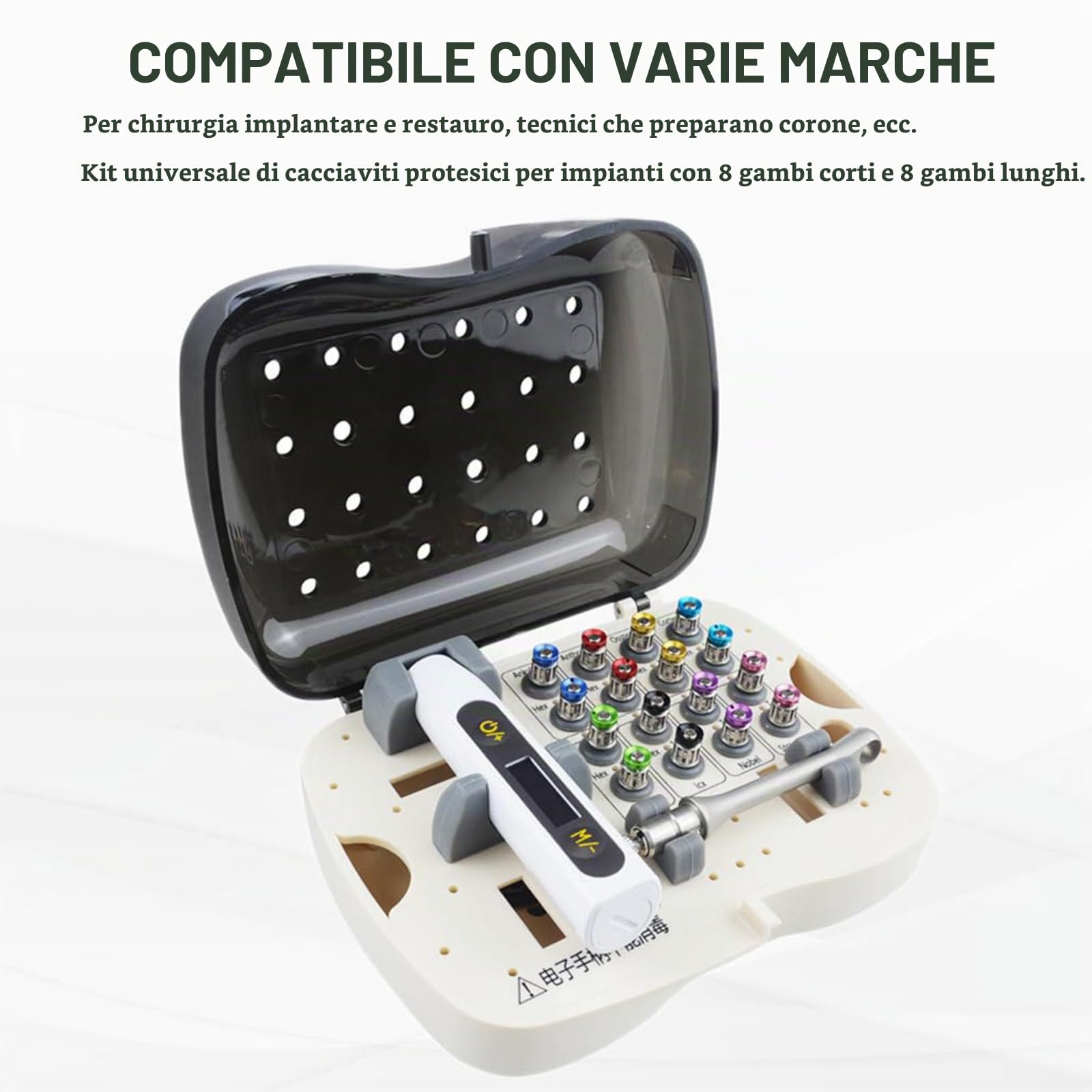 Chiave dinamometrica elettrica dentale, chiave dinamometrica universale preimpostata per impianti dentali 10-40 Ncm, con 16 cacciaviti, set di strumenti protesici