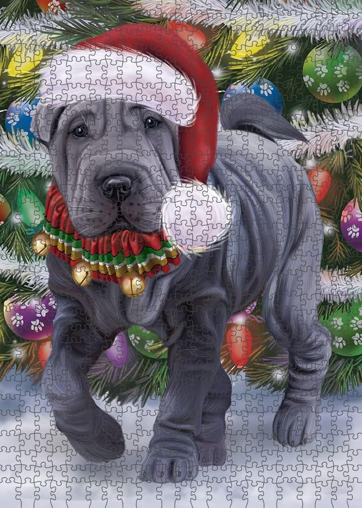 Christmas Trotting in The Snow Shar Pei Dog Jigsaw Puzzle for Adults - Animal Printed Interlocking Puzzle Game Artwork - Gift for Dog Lover's -1000 Pcs 29.5"x19.7", PZLE54280