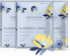 Soul & Scents Sundried Linen Fragrance Sachet | A Comforting Aroma of Pure Cotton | Long-Lasting Air Freshener for Car, Wardrobe, Kitchen, and Travel Bag | Pack of 3-20gm Each