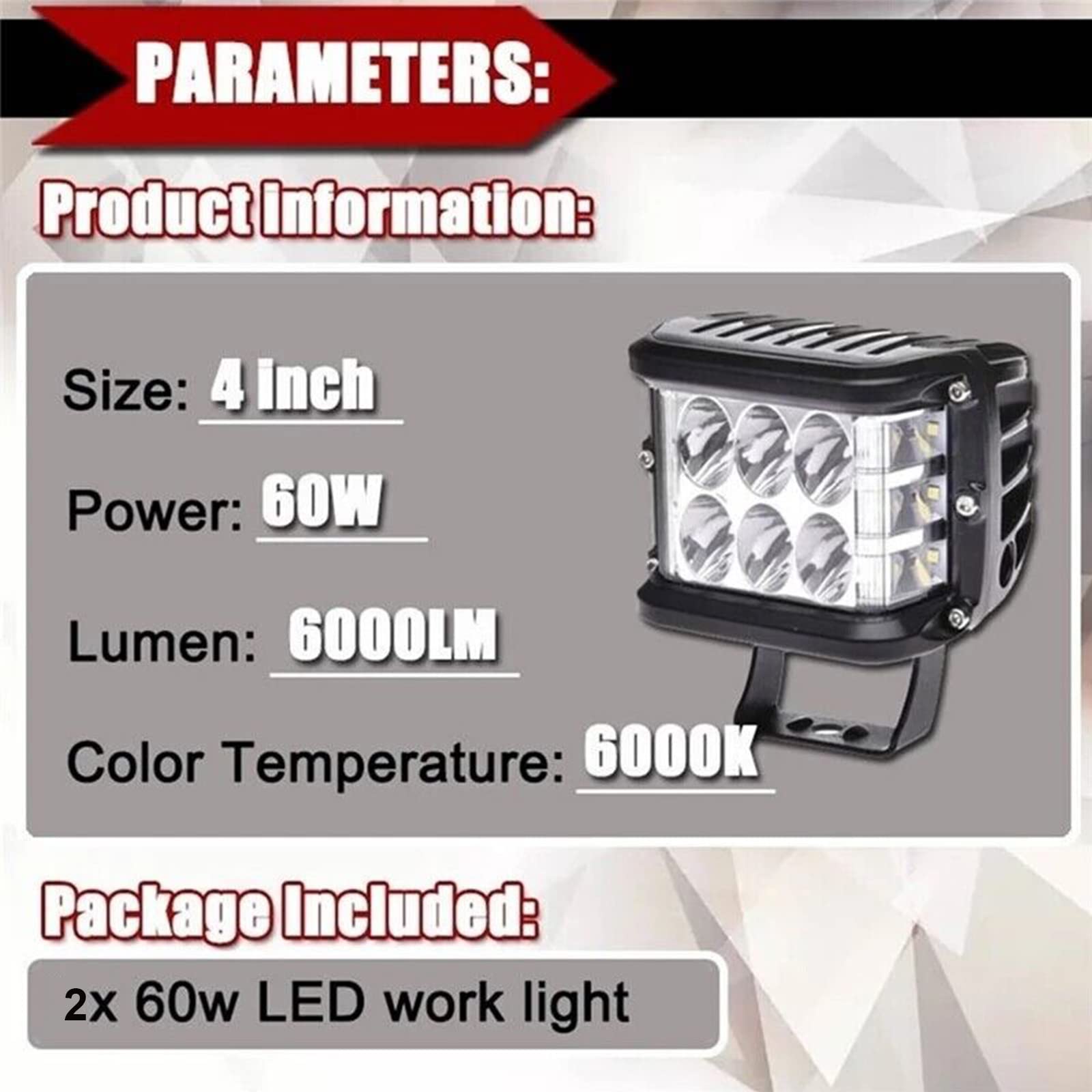 PICAA 2 sztuki sześcian 5 cali 60 W reflektor roboczy LED do jazdy terenowej, samochodu terenowego 4 x 4 traktor SUV ATV, ciężarówka, biały, 6000K 12v 24v